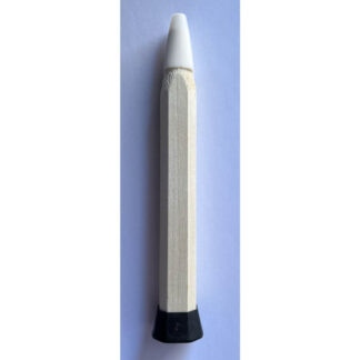Wooden replacement badminton handle with black butt cap and white cone.