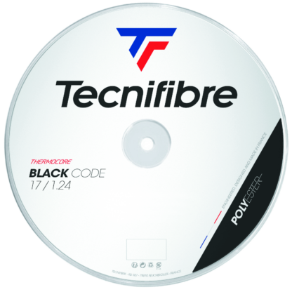 200m reel of Tecnifibre Black Code 124 string in black colour.