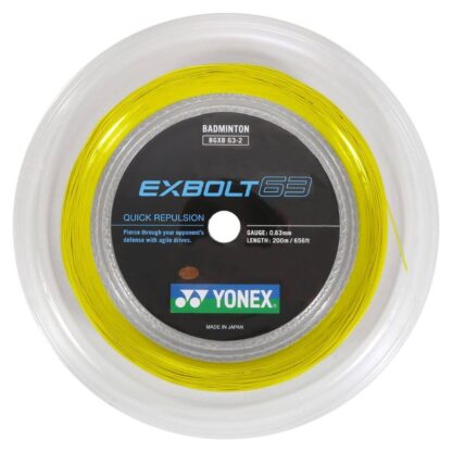 200m Reel of yellow badminton string. Yonex Exbolt 63 badminton string.