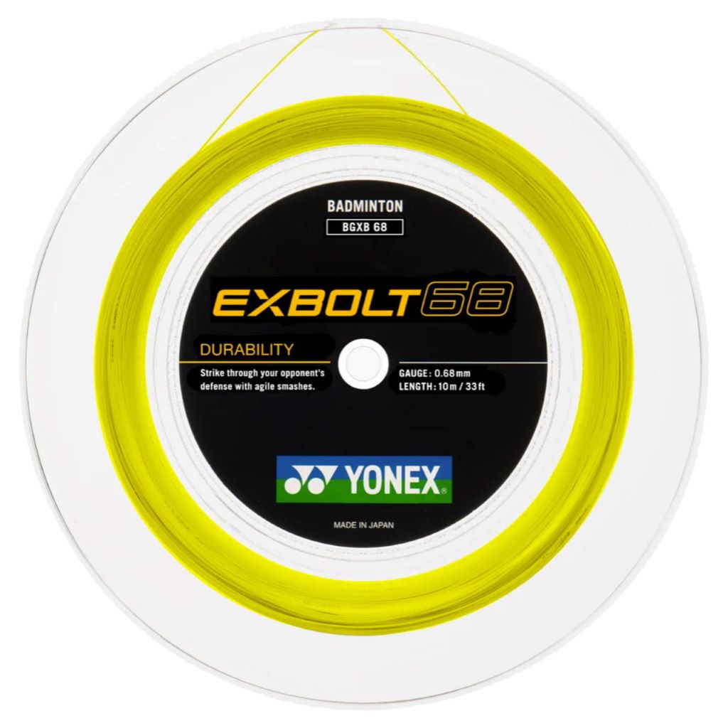 200m Reel of yellow badminton string. Yonex Exbolt 68 badminton string.