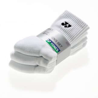White socks in a pack of 3 pairs. Yonex Premium Sock in White 3 pack.