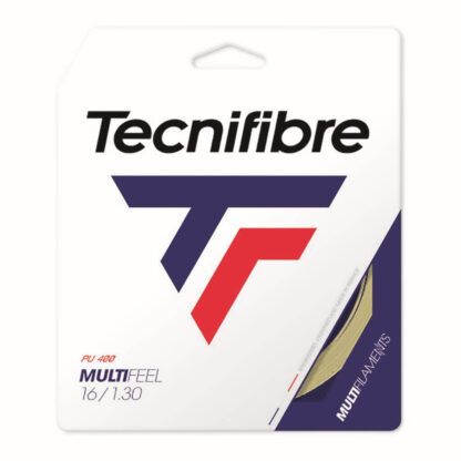 Set of Tecnifibre MultiFeel 130 string in natural colour.