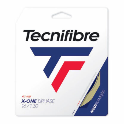 Set of Tecnifibre X-One BiPhase 130 string in natural colour.