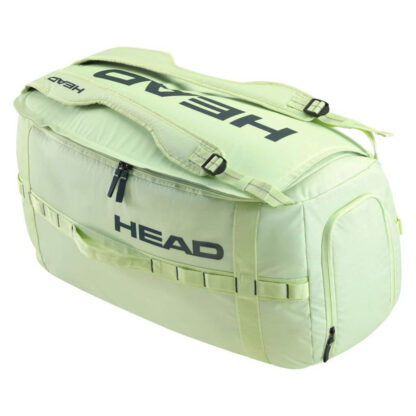 Lime/light green duffle bag with black HEAD branding. With shoulder straps and extra side compartments.