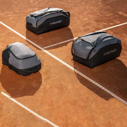The HEAD Pro X bag line displayed on a clay court.