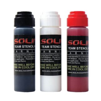 Three stencil inks in different colours for racquet strings. Solinco Stencil Ink in Black, White and Red.