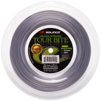 200m reel of Solinco Tour Bite Soft 125 string in silver colour.