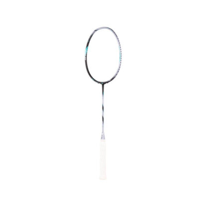 Side view of black and silver badminton racquet with turquoise details from Yonex. Tour in turqouise writing on the side of the frame. White grip. Yonex Astrox 88 D Tour in Black/Silver.