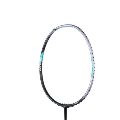Close up of the head of black and silver badminton racquet with turquoise details from Yonex. Tour in turqouise writing on the side of the frame. Yonex Astrox 88 D Tour in Black/Silver.