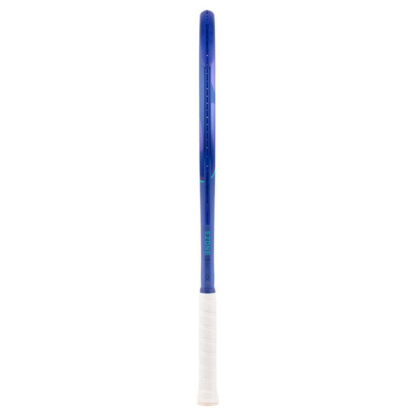 Side view of blue and light blue tennis racquet from Yonex. White grip. With blue Yonex logo. Yonex Ezone 98 Blast Blue 2025 model.