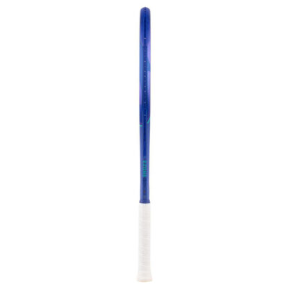 Side view of blue and light blue tennis racquet from Yonex. White grip. With blue Yonex logo. Yonex Ezone 98 Blast Blue 2025 model.