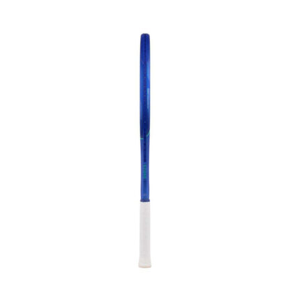 Side view of blue and light blue tennis racquet from Yonex. White grip. With blue Yonex logo. Yonex Ezone 98 Blast Blue 2025 model.