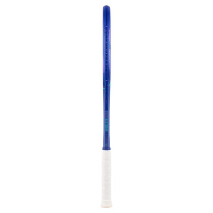 Side view of blue and light blue tennis racquet from Yonex. White grip. With blue Yonex logo. Yonex Ezone 98 Blast Blue 2025 model.