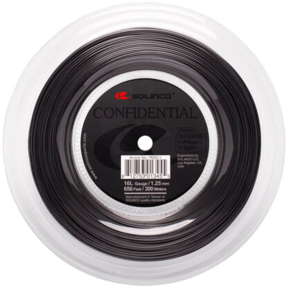 200m reel of Solinco Confidential 125 string in Black colour.