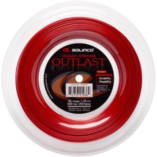 200m reel of Solinco Outlast 125 string in red colour.