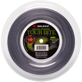 200m reel of Solinco Tour Bite Diamond Rough 125 string in silver colour.