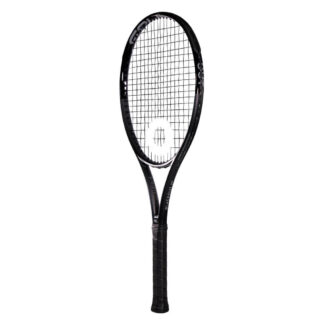 Sideview of Solinco BlackOut 265. Black grip. BlackOut in white writing on the side with white Solinco logo. Solinco BlackOut 265 model.