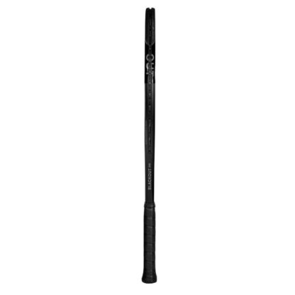 Sideview of Solinco BlackOut 300. Black grip. BlackOut in white writing on the side. Solinco BlackOut 300 model.