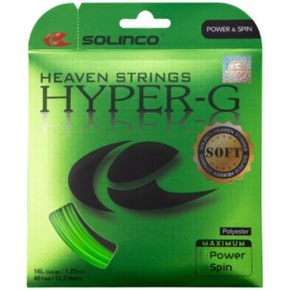 Set of Solinco Hyper-G Soft 125 string in neon green colour.