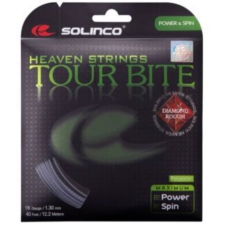 Set of Solinco Tour Bite Diamond Rough 130 string in grey colour.