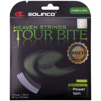 Set of Solinco Tour Bite Soft 130 string in grey colour.