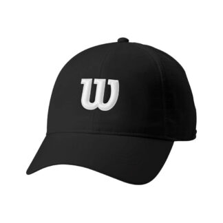 Black cap from Wilson with white W for Wilson on the front.