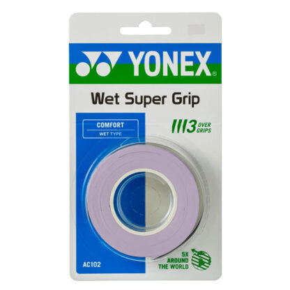 Pack with 3 Yonex Wet Super Grap grips in Pale Lilac colour.