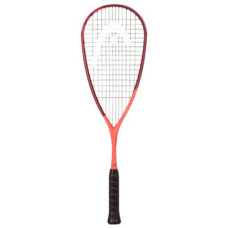 Orange and dark orange / red squash racquet from HEAD. Black strings with white HEAD logo and black grip. HEAD Extreme Graphene 135 squash racquet.