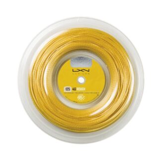 200m reel of Luxilon 4G Rough 125 string in Gold colour.