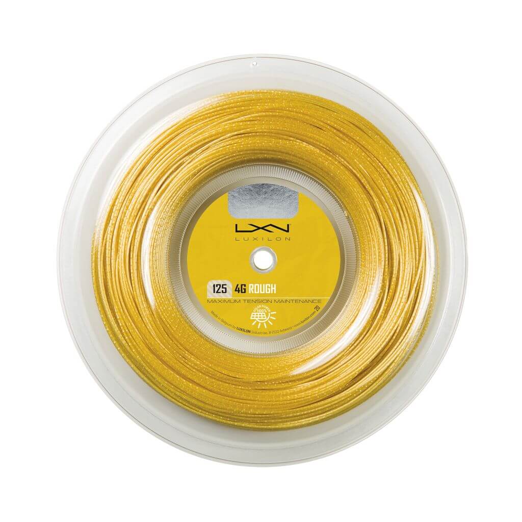 200m reel of Luxilon 4G Rough 125 string in Gold colour.