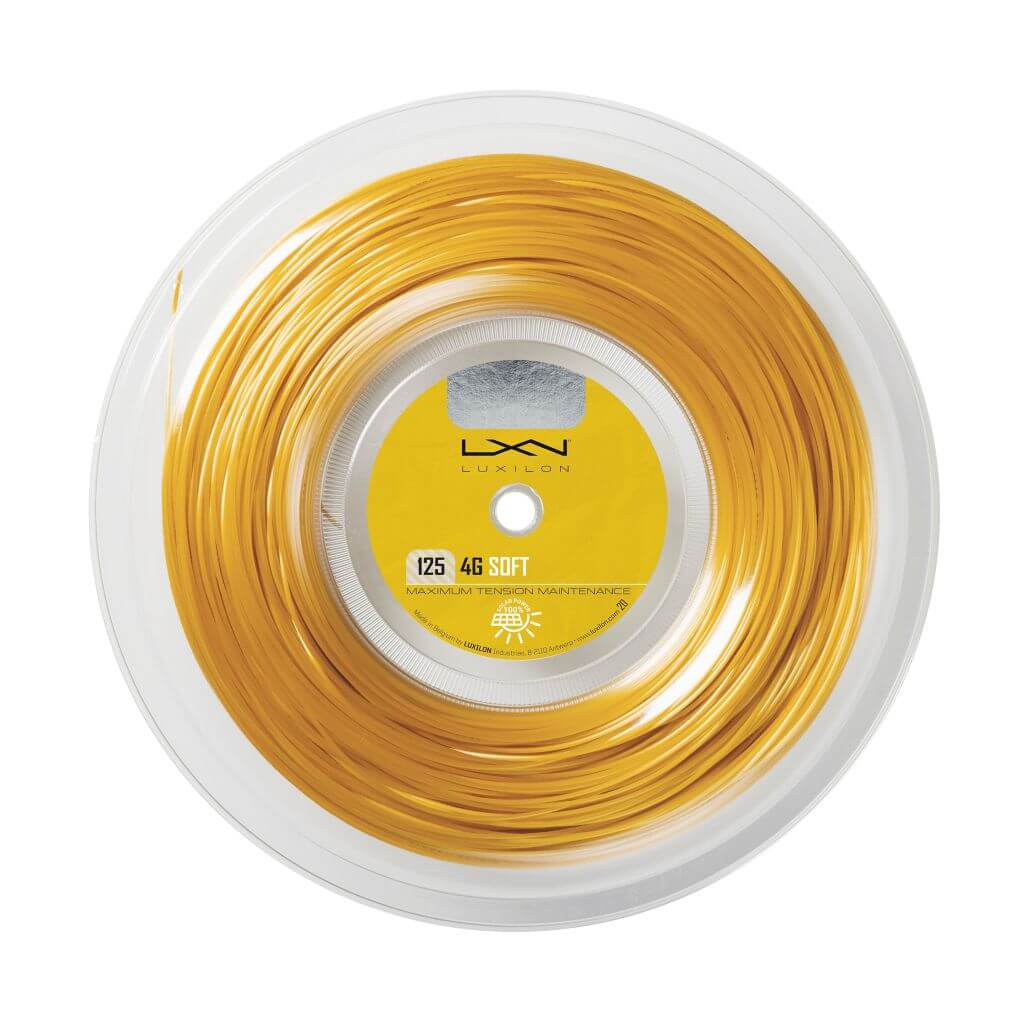 200m reel of Luxilon 4G Soft 125 string in Gold colour.