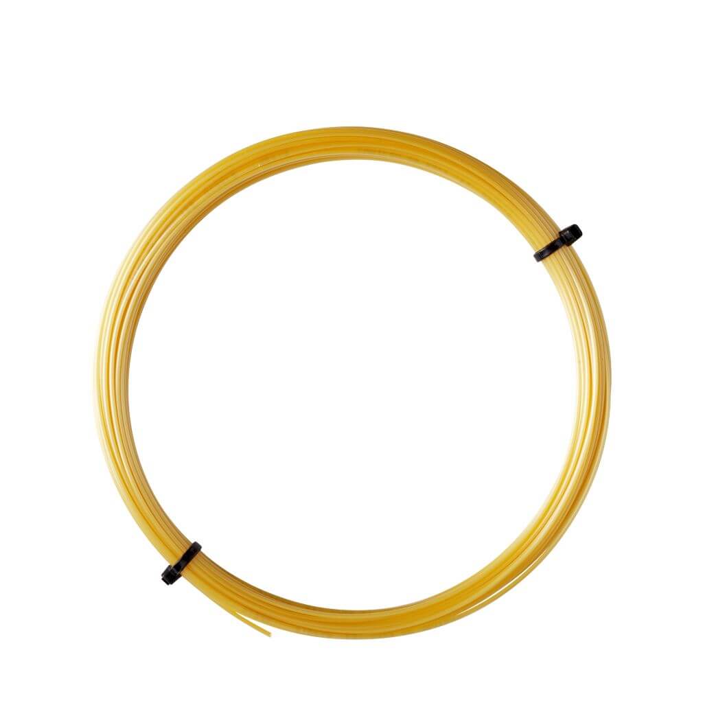 Set of Luxilon 4G Soft 125 string in Gold colour.