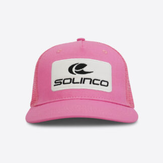 Pink cap from Solinco with White square Solinco logo and Solinco in black writing on the front. Solinco Craig Cap.