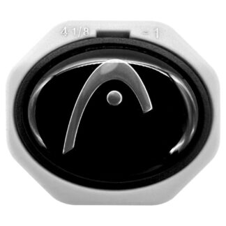 HEAD Butt Cap for tennis racquets. Grey with glossy black trapdoor and silver HEAD logo.