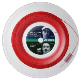 200m reel of Yonex PolyTour Force 125 string in Bright Red colour.