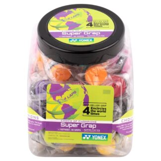 Display box with loose single Yonex Super Grap grips in Assorted colours. Yonex Super Grap 60 pcs.