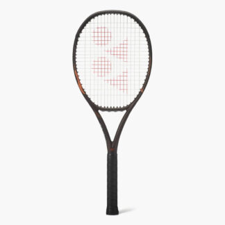 Espresso Brown tennis racquet from Yonex. Blac grip. White strings with red Yonex logo. Yonex Ezone 98 Espresso Brown 2026 model.