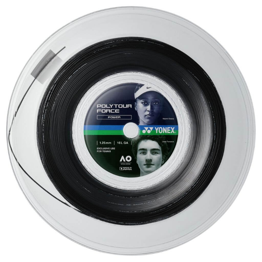 200m reel of Yonex PolyTour Force 125 string in Black colour.